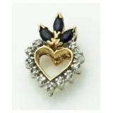 14kt Gold Genuine 1/3 ct Sapphire & Diam. Pendant