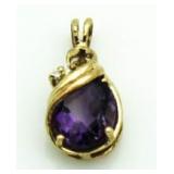 14kt Gold Pear Cut Amethyst & Diamond Pendant