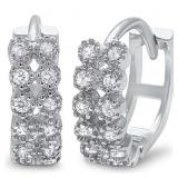 White Topaz 2 Row Huggie Earrings