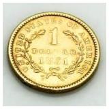 1851 Type 1 Liberty $1 Gold Piece