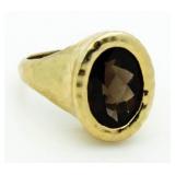 Oval 4.00 ct Smoky Quartz Hammered Ring