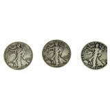 (3) 1942, 43, 44 (S) Walking Liberty Silver Halves