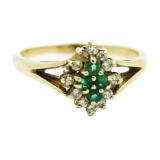 14kt Gold Vintage Genuine Emerald & Diamond Ring