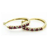 14kt Gold Genuine Ruby & Diamond Hoop Earrings