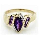 10kt Gold Marquise Cut Amethyst & Diamond Ring