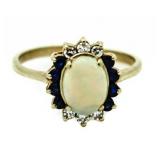 14kt Gold Genuine Opal, Diamond & Sapphire Ring