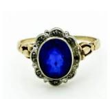 10kt Gold Vintage Oval Sapphire & Diamond Ring