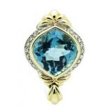 14kt Gold 7.50 ct London Blue Topaz/Diam. Pendant