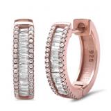 Rose Toned White Topaz Baguette Hoop Earrings