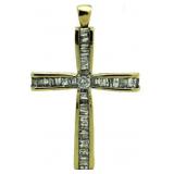 10kt Gold 1.00 ct Baguette Diamond Cross Pendant