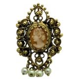 14kt Gold Vintage Cameo & Pearl Brooch