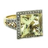 14kt Gold 12.50 ct Yellow Sapphire & Diamond Ring