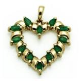 10kt Gold Genuine 1.00 ct Emerald Heart Pendant