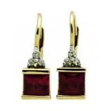 10kt Gold Princess Cut Ruby & Diamond Earrings