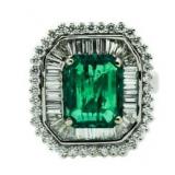 18kt Gold Step Cut 3.42 ct Emerald & Diamond Ring