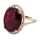 14kt Rose Gold Oval 20.33 ct Ruby & Diamond Ring