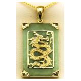 14Kt Gold & Genuine Jade Dragon Pendant