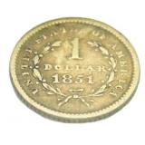 1851 Type 1 Liberty $1.00 Gold Piece