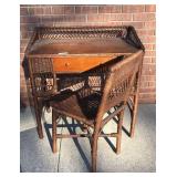 Antique Oak & Wicker Desk & Chair