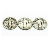 (3) 1928, 29 & 30 Standing Liberty Silver Quarters