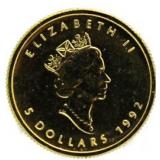 1992 BU Canada $5 Gold Maple Leaf