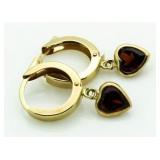 10kt Gold Garnet Heart Earrings