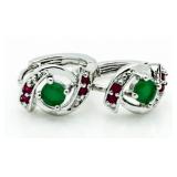9Kt Gold Genuine Emerald & Ruby Earrings