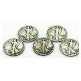 (5) Walking Liberty Silver Halves