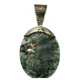 Vintage Large Moss Agate Sterling Silver Pendant