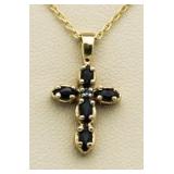 10kt Gold Genuine Sapphire & Diamond Cross Pendant