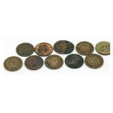 (10) 1890s Full-Date Indian Head Pennies