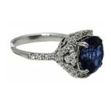 18Kt Gold Round 5.35 ct Sapphire & Diamond Ring
