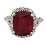 14Kt Gold Cushion Cut 9.42 ct Ruby & Diamond Ring