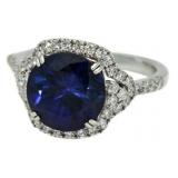 18Kt Gold Round 5.35 ct Sapphire & Diamond Ring