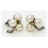14kt Gold Pearl & Diamond Designer Earrings