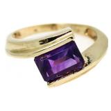 14kt Gold Emerald Cut Amethyst Solitaire Ring
