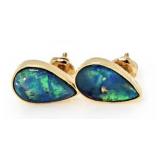 14kt Gold Fancy Pear Blue Opal Earrings