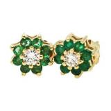 14kt Gold Genuine Emerald & Diamond Earrings