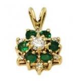 14kt Gold Genuine Emerald & Diamond Pendant