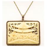 14kt Gold Rare Carved Shell Chinese Pendant