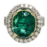 14Kt Gold Oval 7.07 ct Emerald & Diamond Ring
