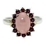 Pink Moonstone & Garnet Estate Ring