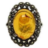Vintage 6.00 ct Cabochon Baltic Amber Estate Ring