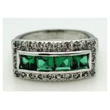 Princess Cut Invisible Set Emerald Estate Ring