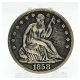 1858 Seated Liberty Silver Half Dollar