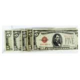 Collection (5) 1928 Red Seal $5 Bank Notes