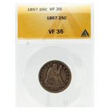 1857 VF35 Seated Liberty Silver Quarter