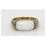 10kt Gold Genuine Opal & Diamond Ring
