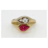 14kt Gold Vintage Ruby & Diamond Ring