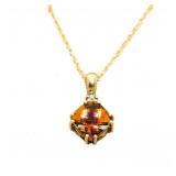 10kt Gold Cushion Cut Golden Citrine Pendant